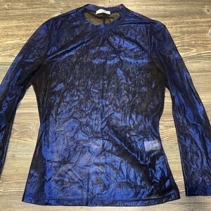 SALLY LAPOINTE Size 2 Halo Blue/Black Mesh Top. Color Changing. NWOT. 15